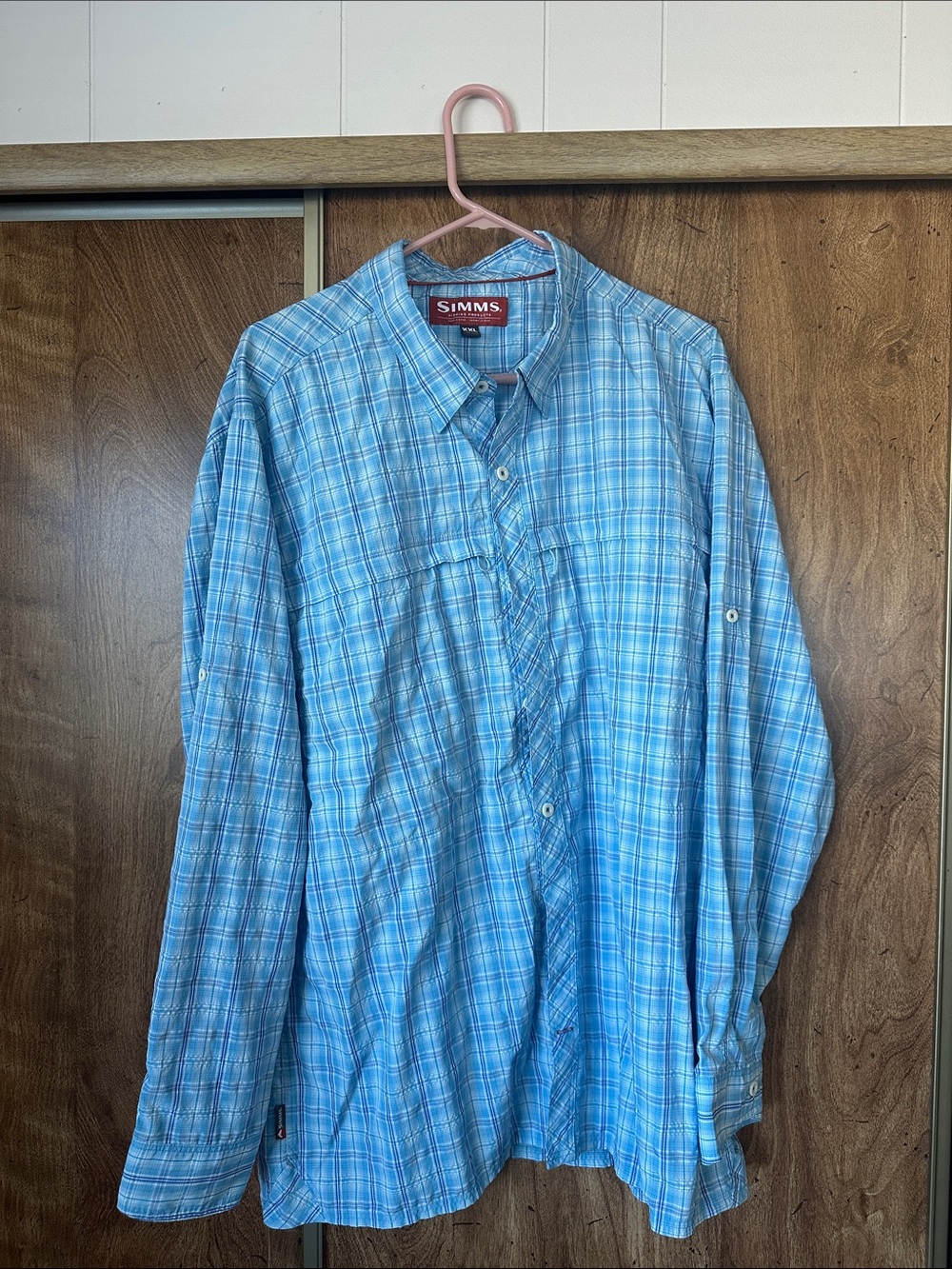 Simms Men’s Blue Plaid Casual Button-Down Shirt